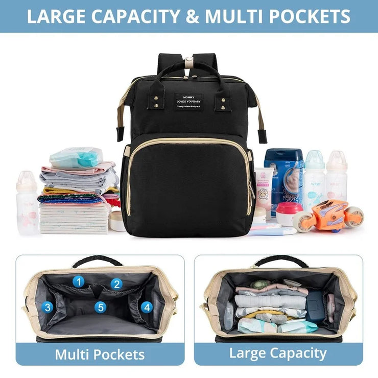 Foldable Baby Crib Diaper Bag with Changing Pad Kids Mummy Backpack USB Interface Baby Care Newborn Nappy Stroller Organizer